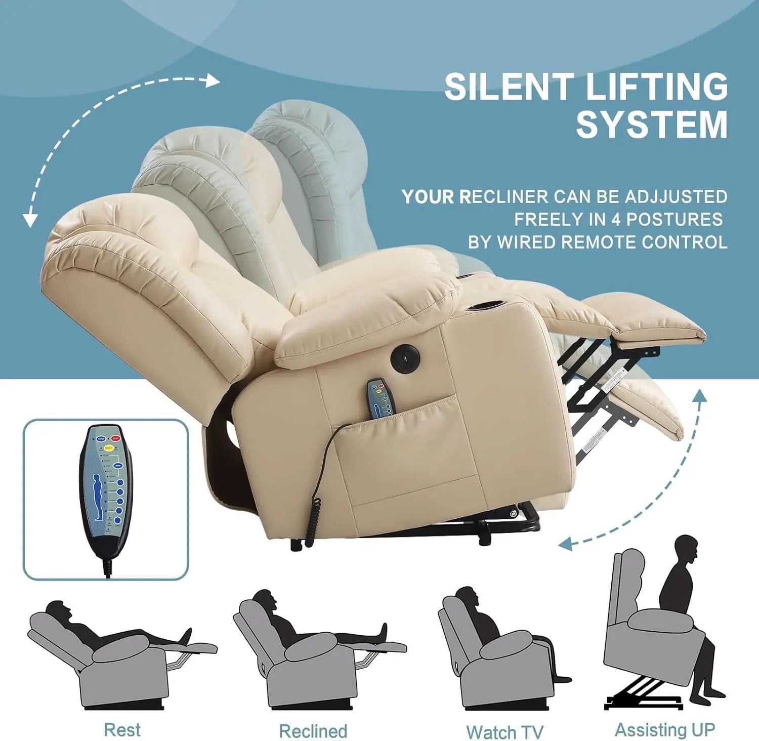 Power Lift Recliner With Massage And USB Charging Port from PriceLows™