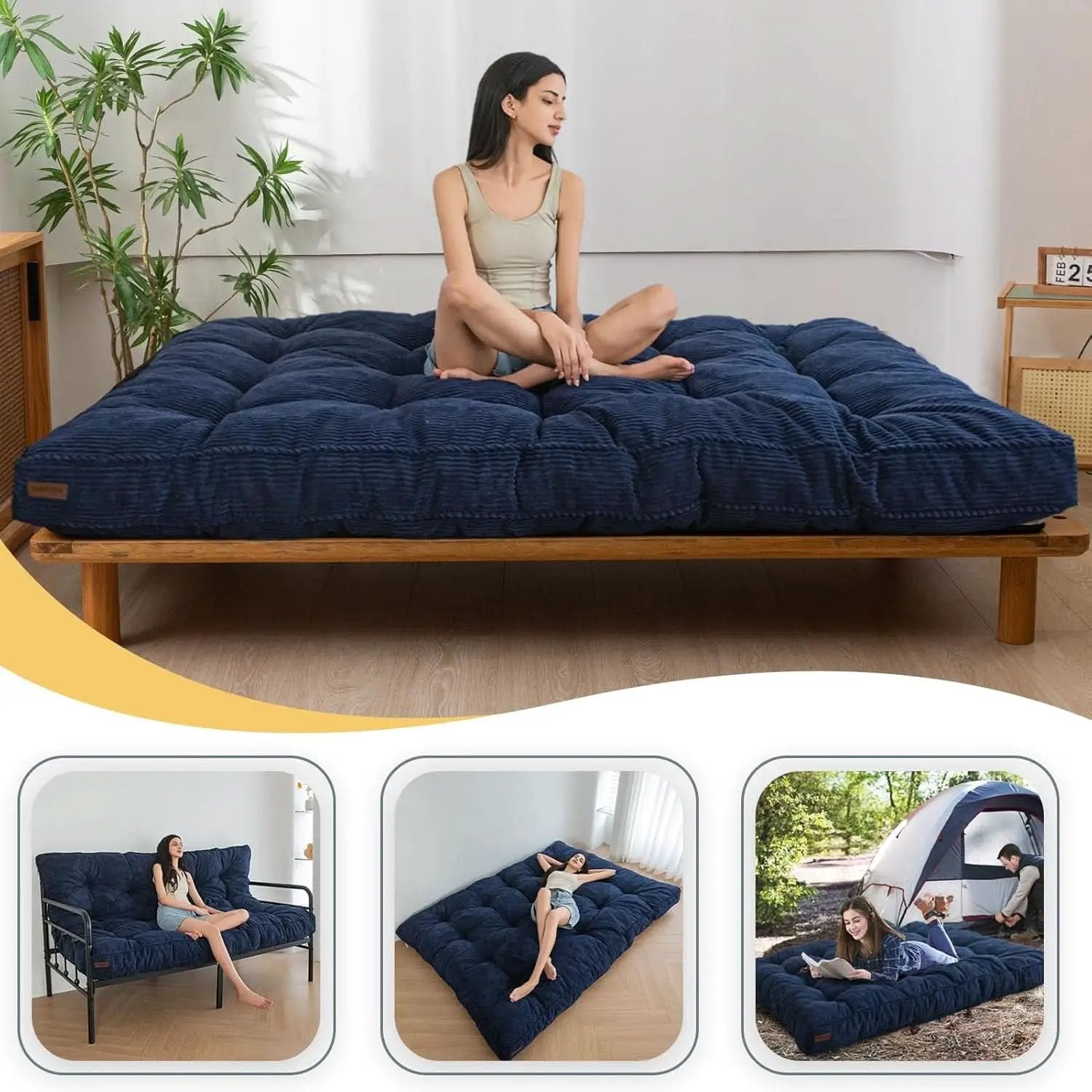 6-Inch Full-Size Futon Mattress Navy Tufted Shredded Foam from PriceLows™