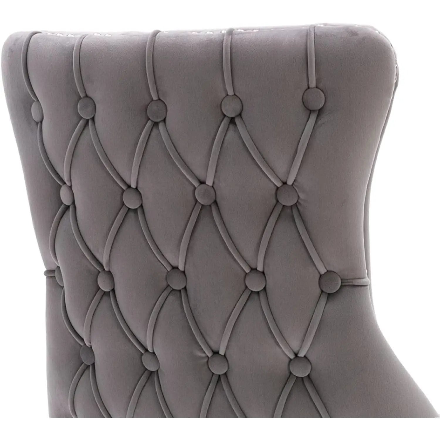 Set Of 2 Light Gray Velvet Tufted Wingback Dining Chairs Nailhead from PriceLows™