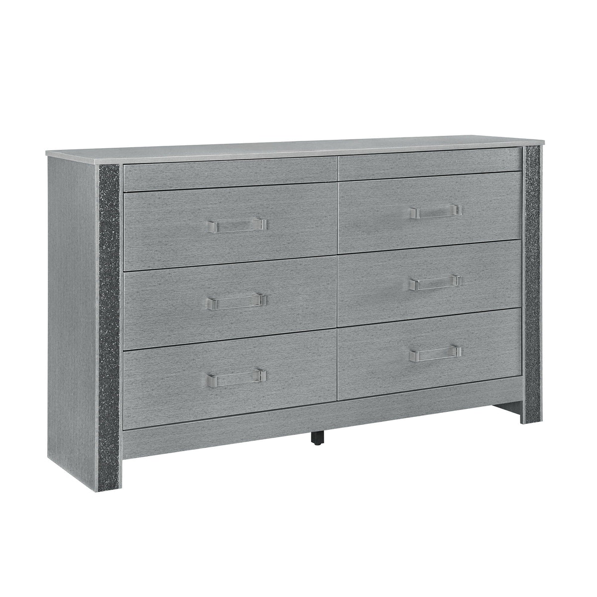 Lorenzo Dresser With Hidden Jewelry Compartment And Bar Handles In | 62.01 x 15.75 x 37.01 in | Acrylic | Silver