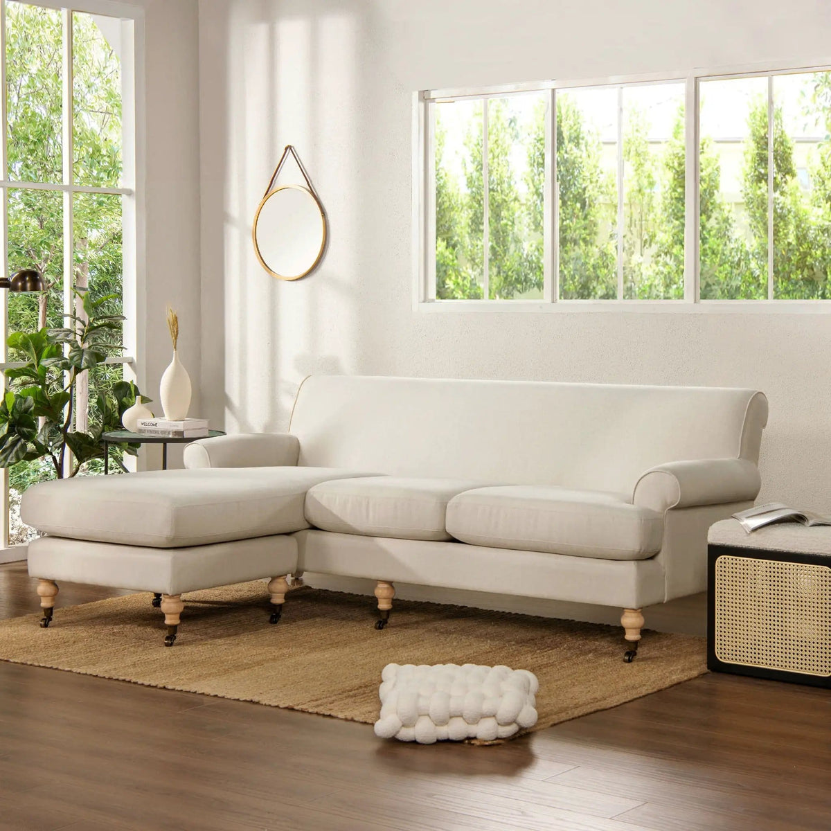 Alana L-Shape Reversible Sectional Sofa | 88 x 62 x 33 in | Living Room Furniture | Light Beige