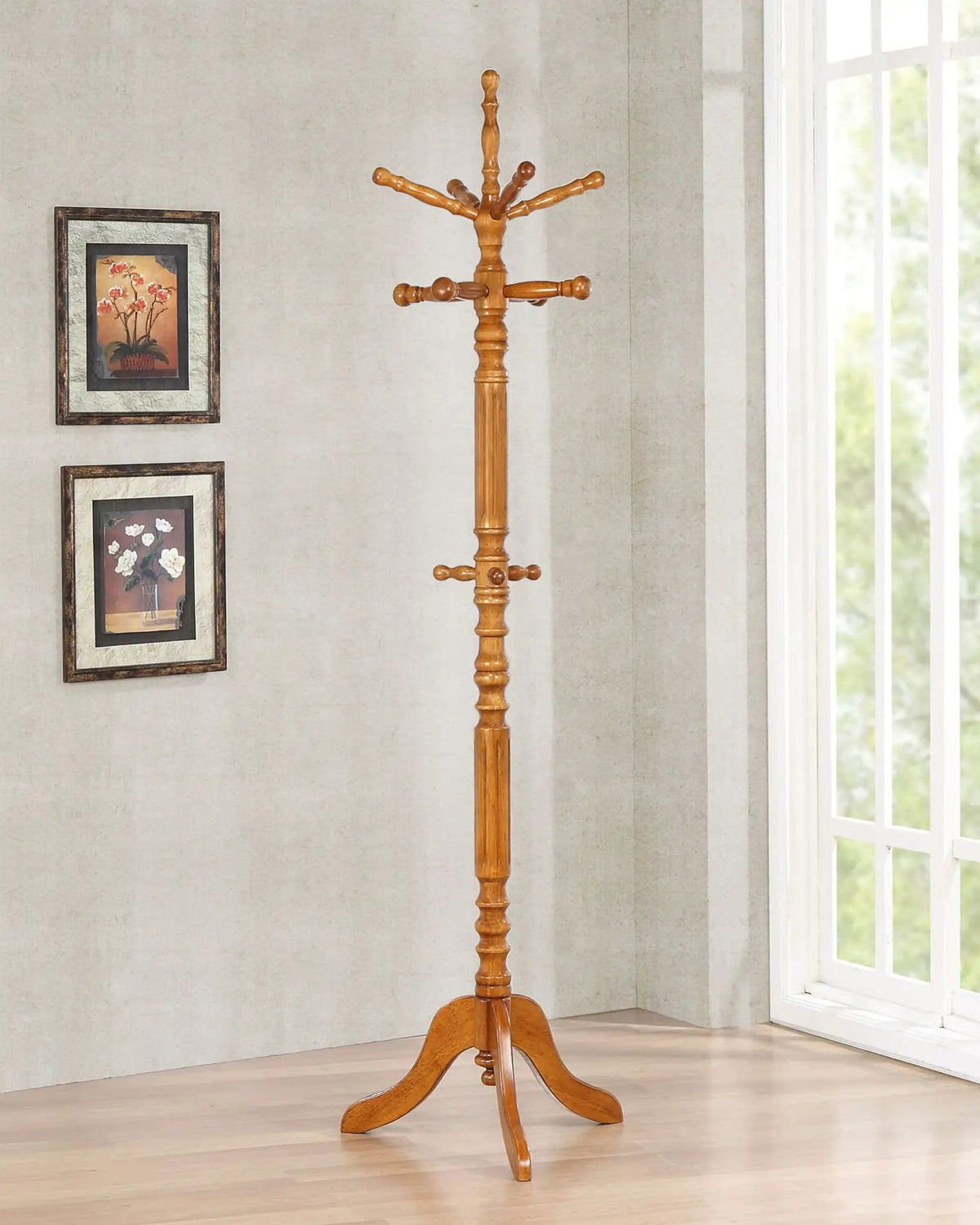 Achelle 11 Hook Freestanding Coat Rack Hanger Golden | 20.75 x 20.75 x 74.75 in | Home Furniture | Brown