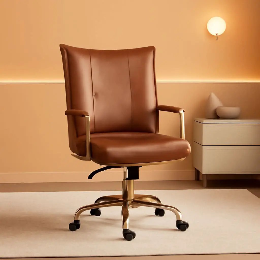 Adjustable Faux Leather Desk Chair With Golden Legs Camel from PriceLows™