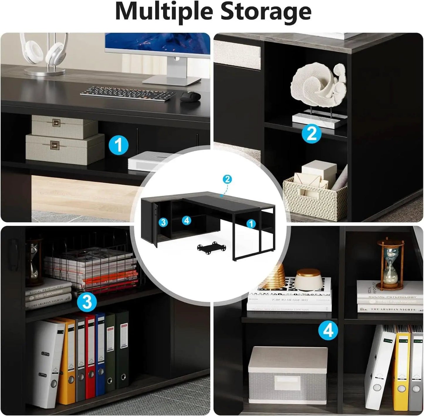 71 Inch Gray L Shaped Desk With Cabinet Storage For Home Office from PriceLows™