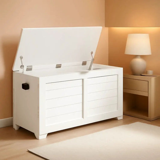 Cloud White LargeCapacity Storage Bench Hinges Chest from PriceLows™