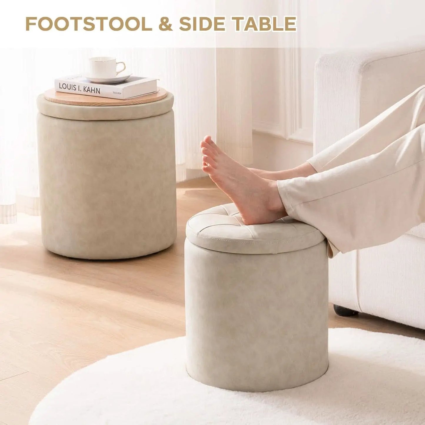 Premium Faux Leather Circular Ottoman With Storage from PriceLows™