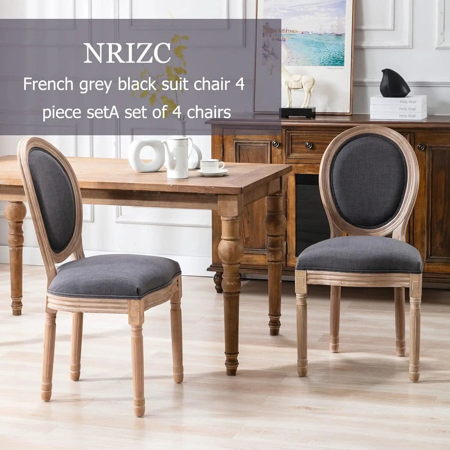 French Country Dining Chairs Set of 4 Oak Wood Round Back from PriceLows™