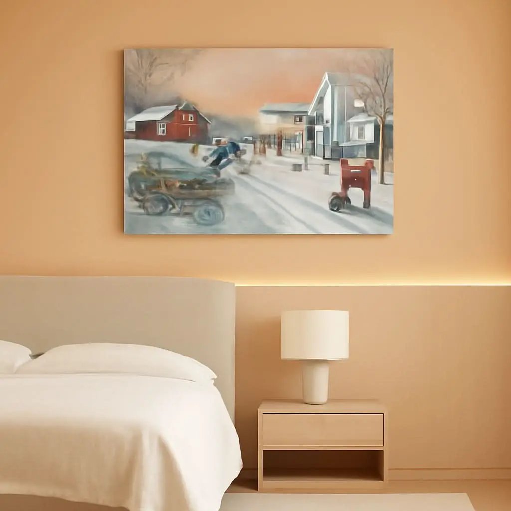 Red Barn Christmas Canvas Wall Art Winter Farm Decor from PriceLows™
