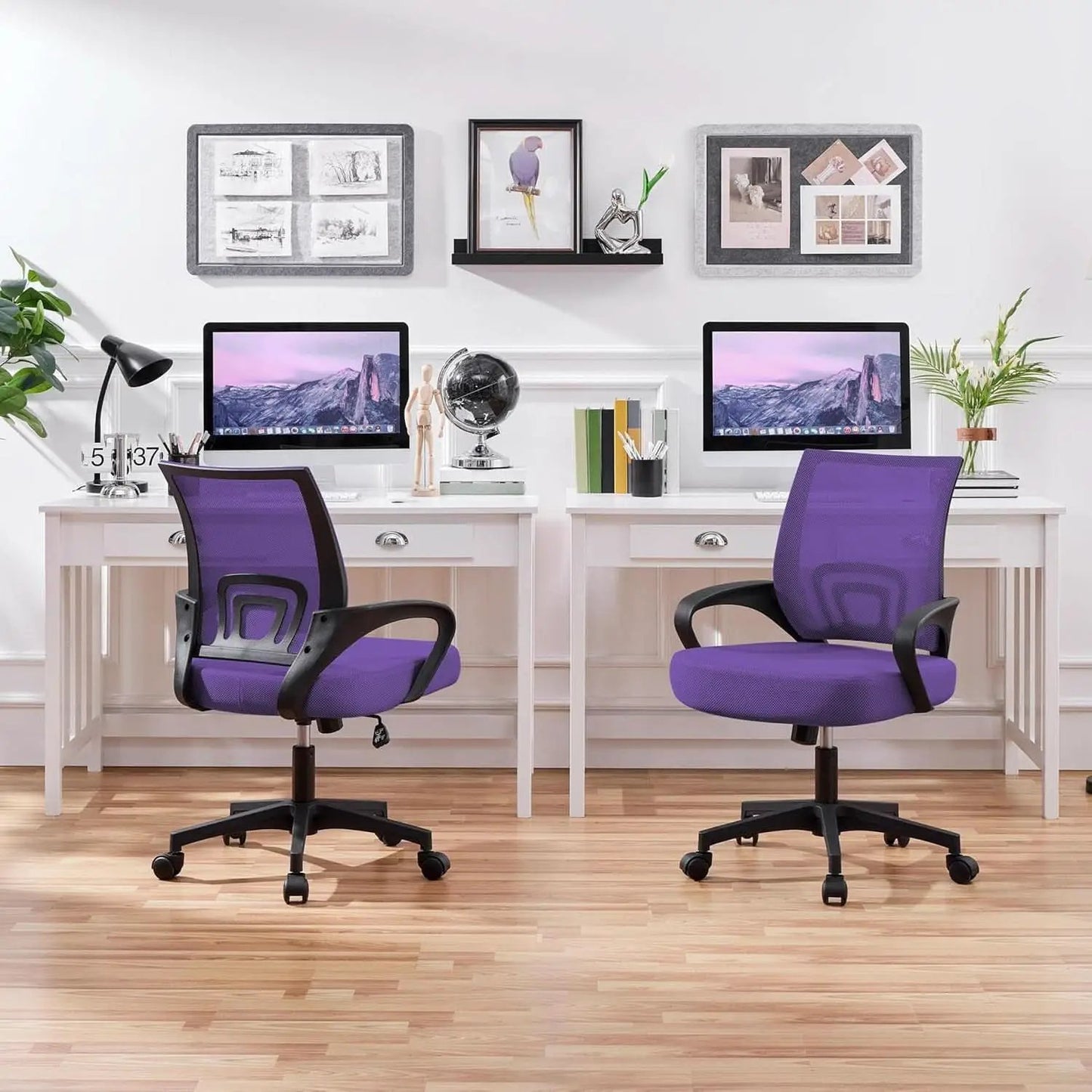 2Pcs Ergonomic Purple Mesh Desk Chairs With Lumbar Support For Long Workdays And Back Pain Relief from PriceLows™