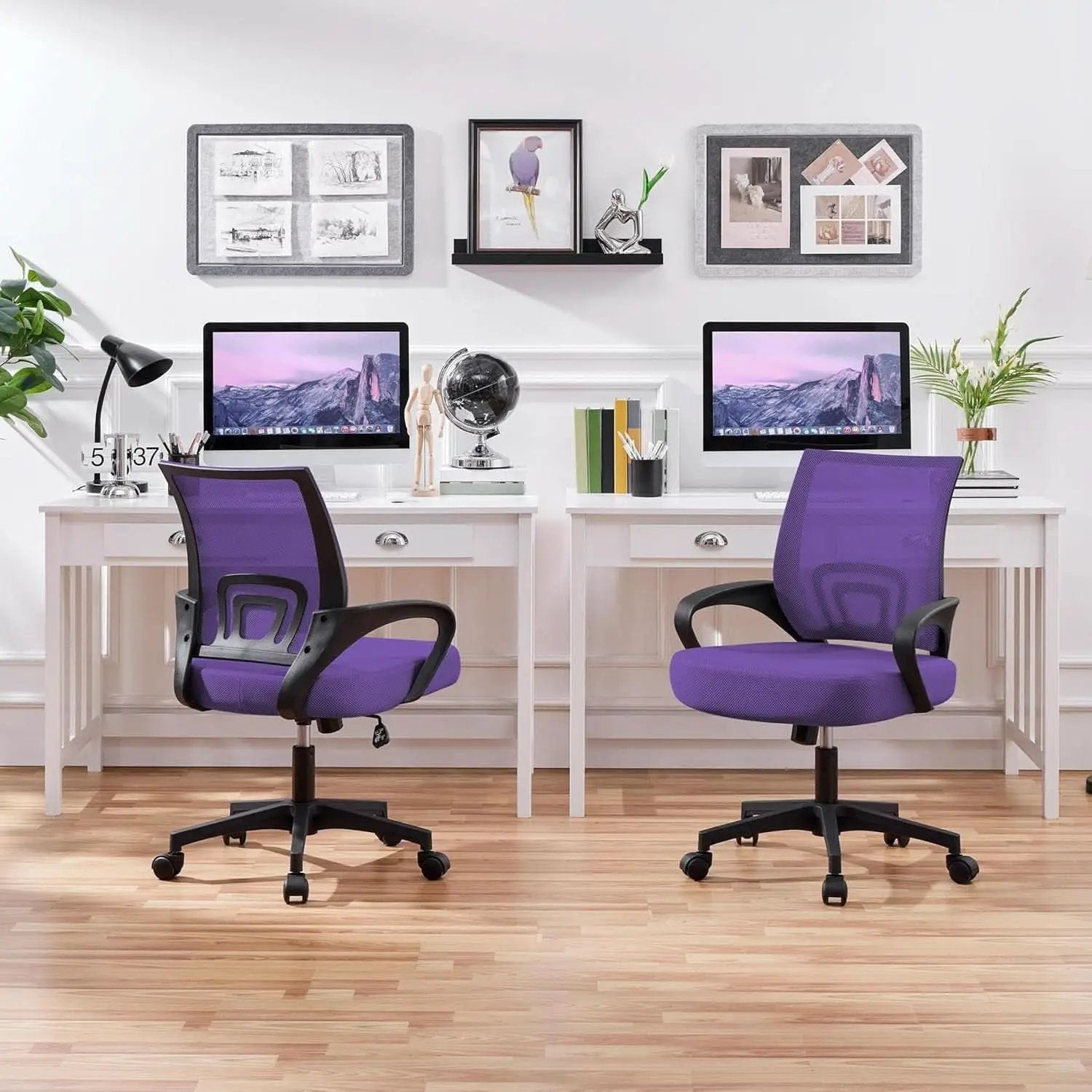 2Pcs Ergonomic Purple Mesh Desk Chairs With Lumbar Support For Long Workdays And Back Pain Relief from PriceLows™