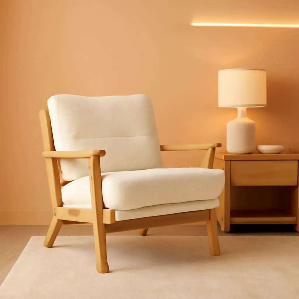 Solid Wood Armchair Khaki Teddy Velvet Upholstery With Pillow from PriceLows™