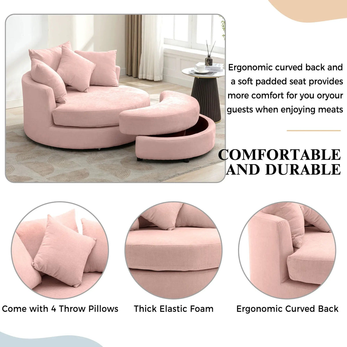Swivel Accent Chair | 360 Degree Rotation | Ergonomic Padded Seat | Round Frame
