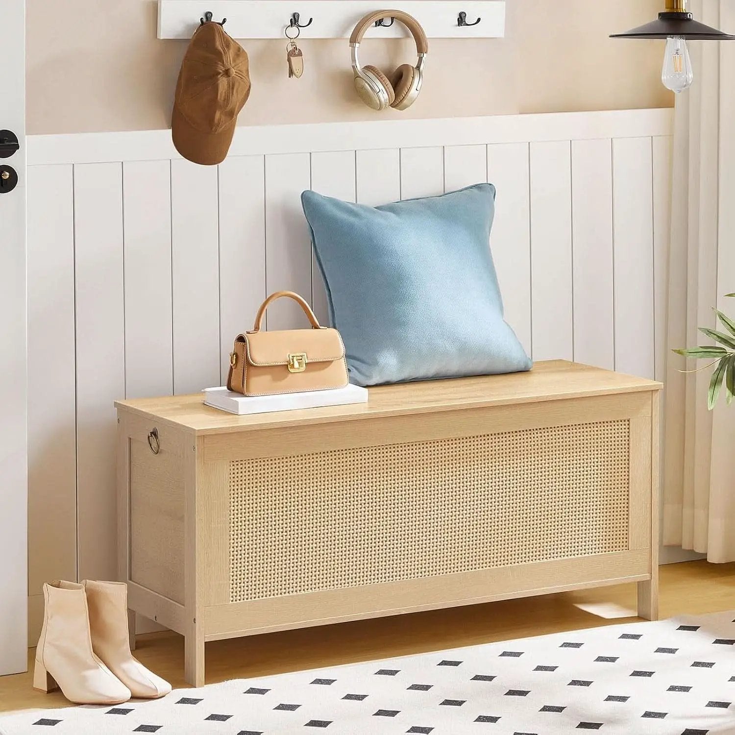 Large Natural Storage Bench with Safety Hinge, 39.4 Inches from PriceLows™