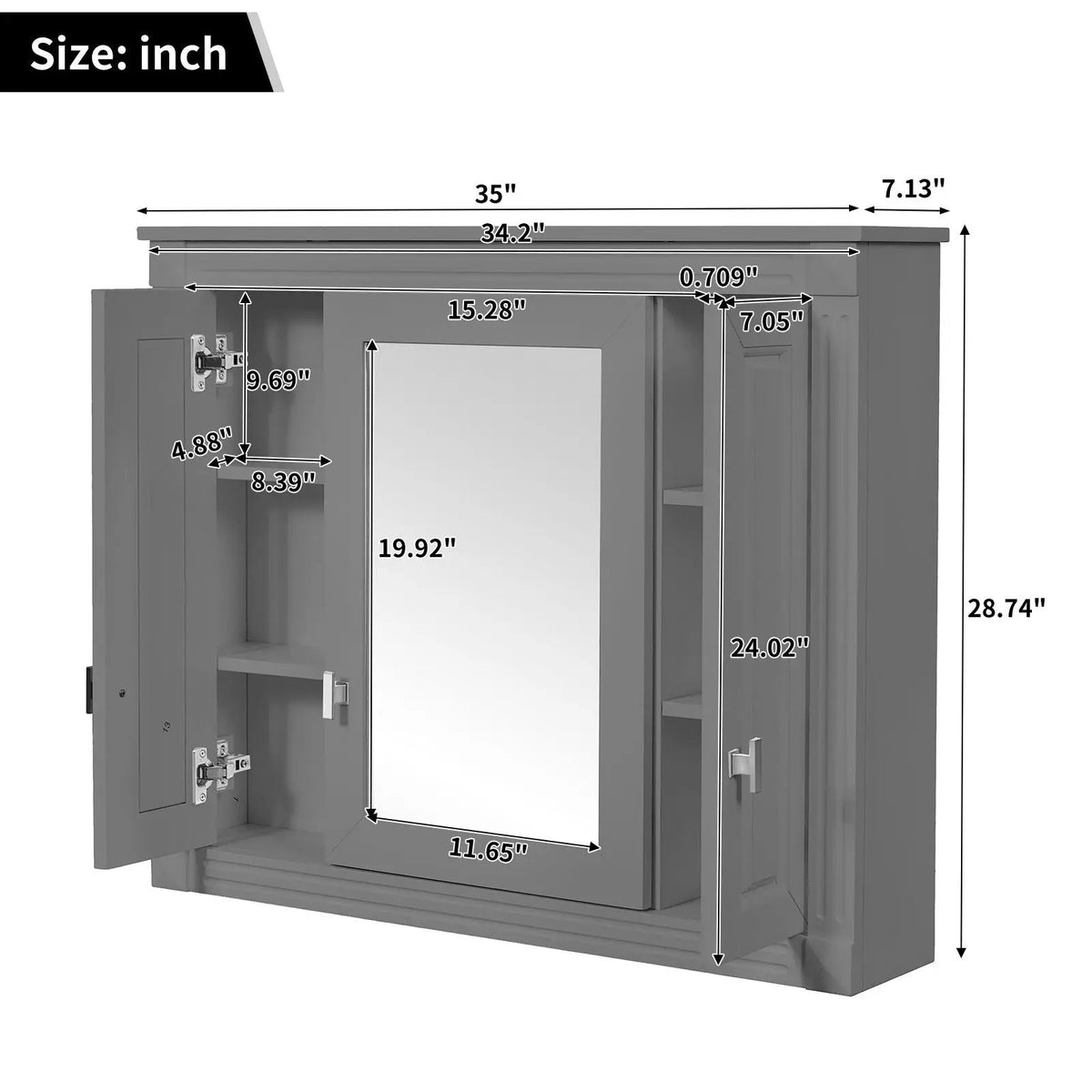 Wall Mounted Bathroom Cabinet | Mirror | 5 Shelves | Rectangular Design