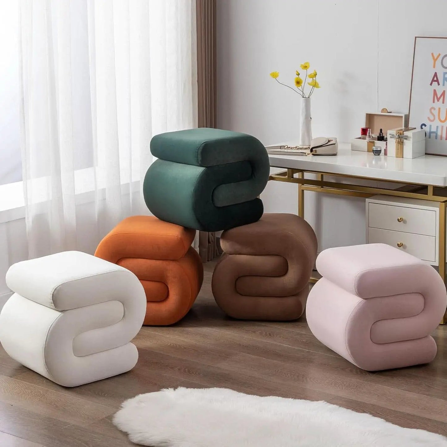 Orange Contemporary Premium S Shape Ottoman Footstool from PriceLows™