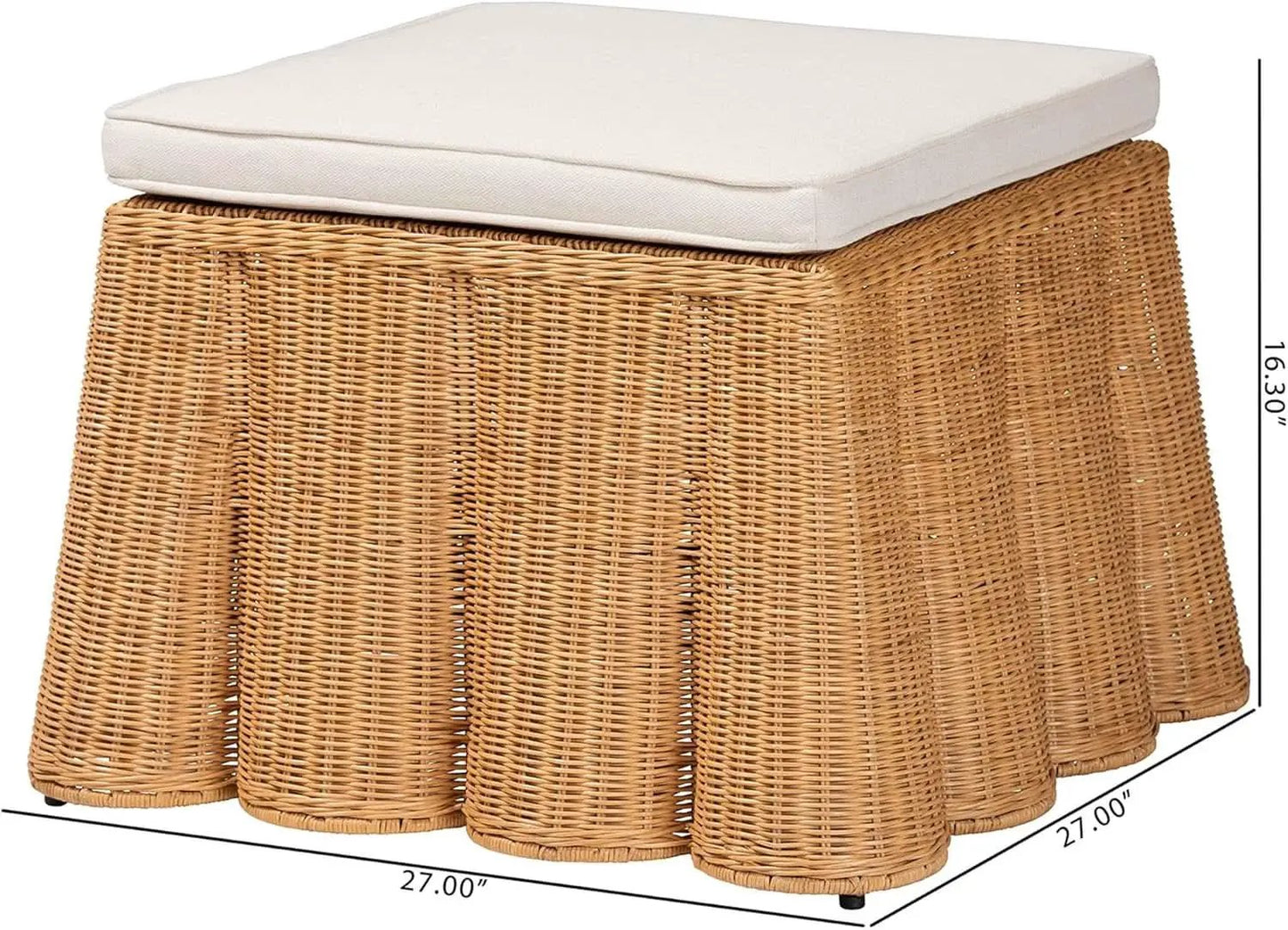 Honey Bohemian Scallop Rattan Ottoman Plush Cushion from PriceLows™