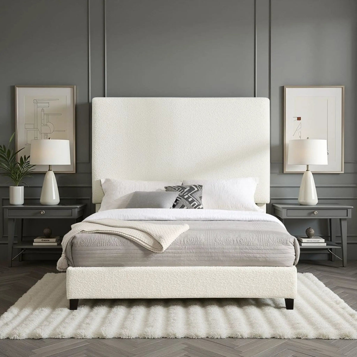 Upholstered Headboard Platform Bed | Laminated Veneer Lumber | CNC-Cut Plywood Frame | CertiPUR-US Foam