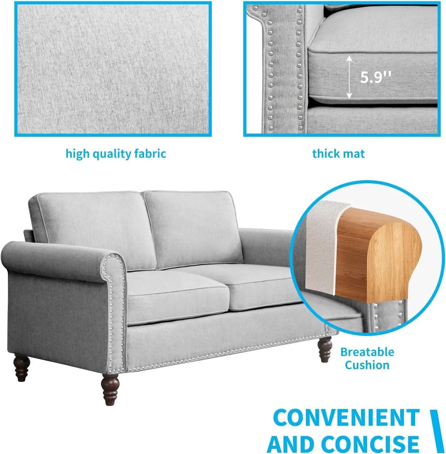 Light Grey Small Space Living Room Couch Set With Loveseat from PriceLows™