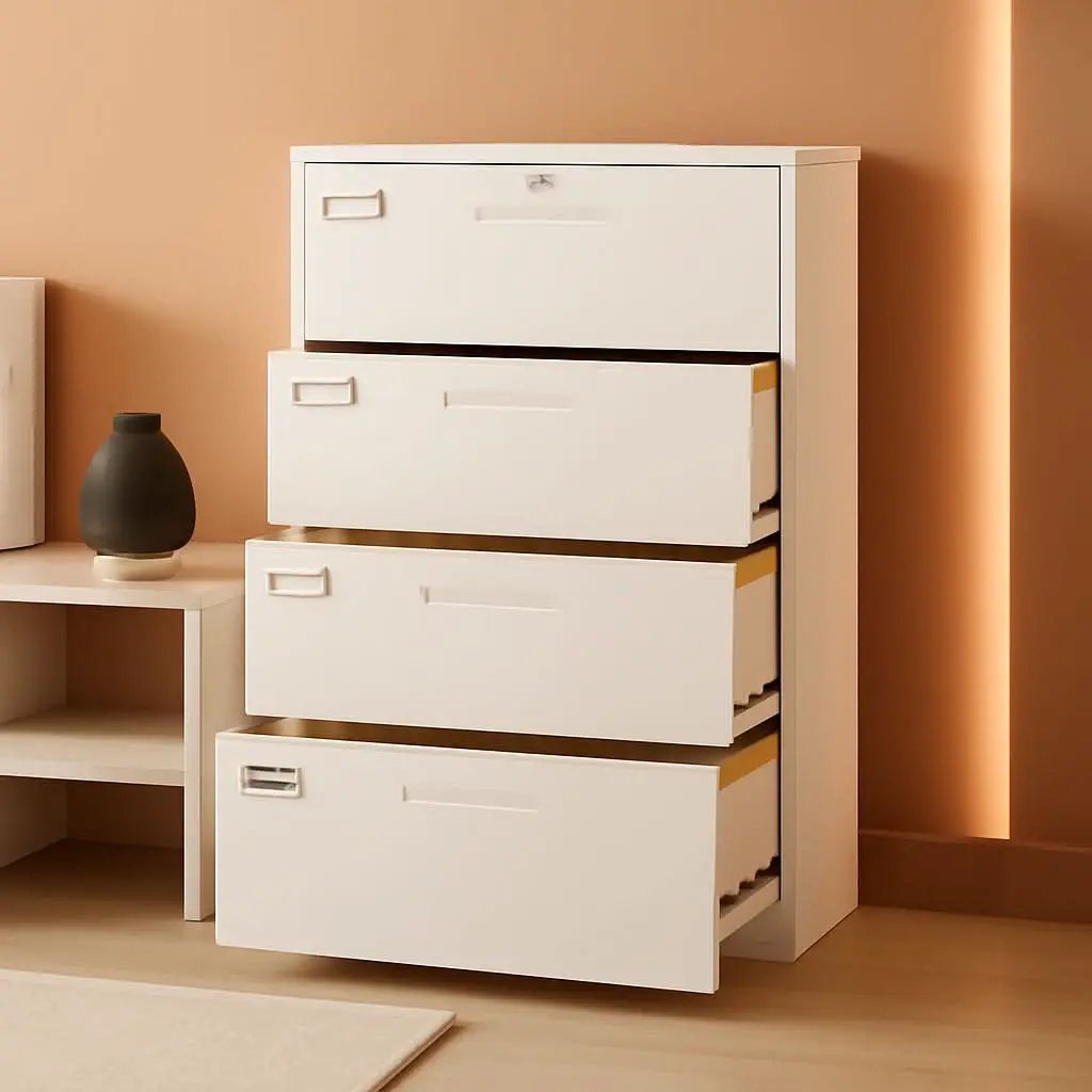 Lateral File Cabinet White 5 Drawer Lockable Office Storage from PriceLows™