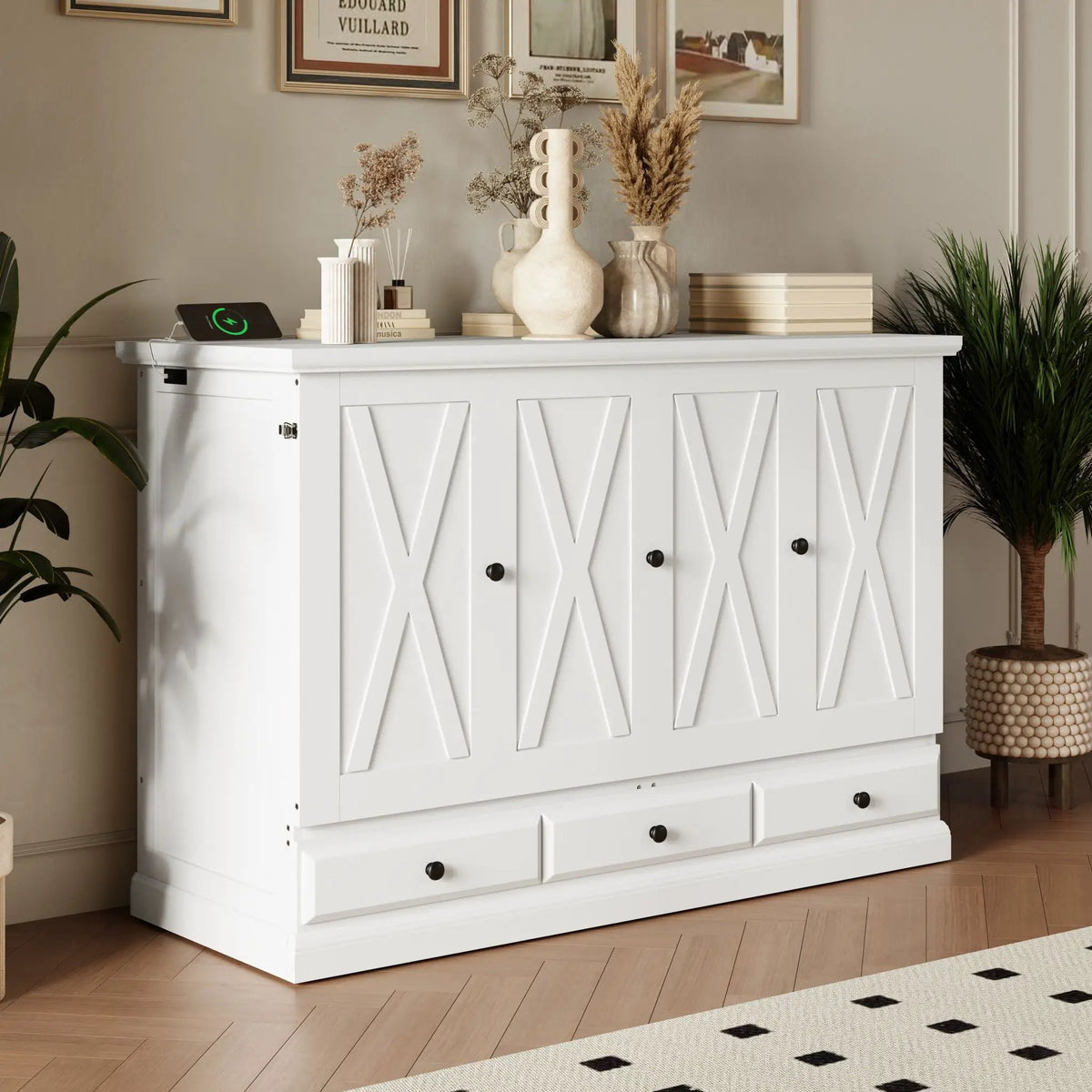 Solid Pine Murphy Bed | USB Charging Station | Storage Drawer