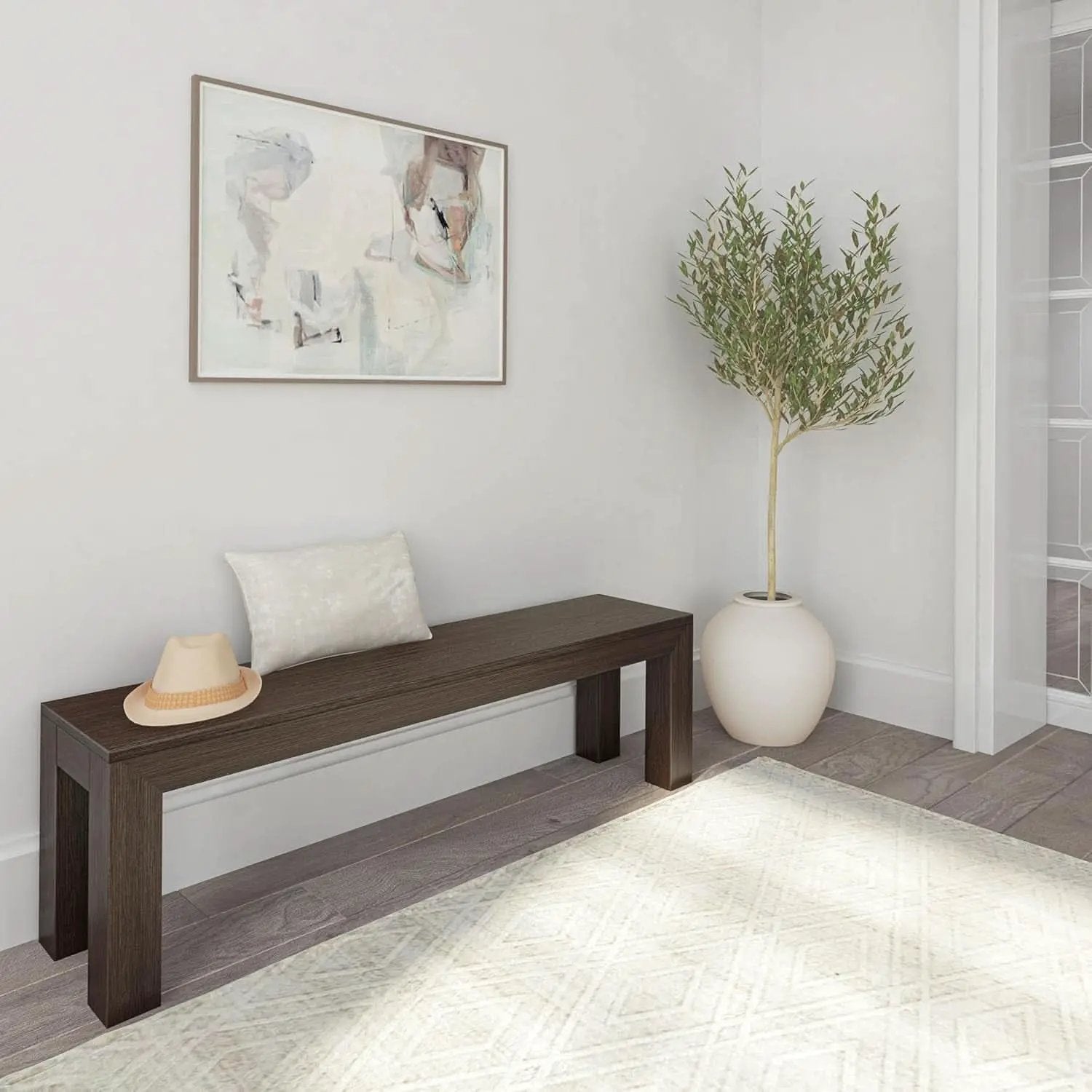 60 Inch Solid Wood Dining Bench Walnut Wirebrush Finish from PriceLows™