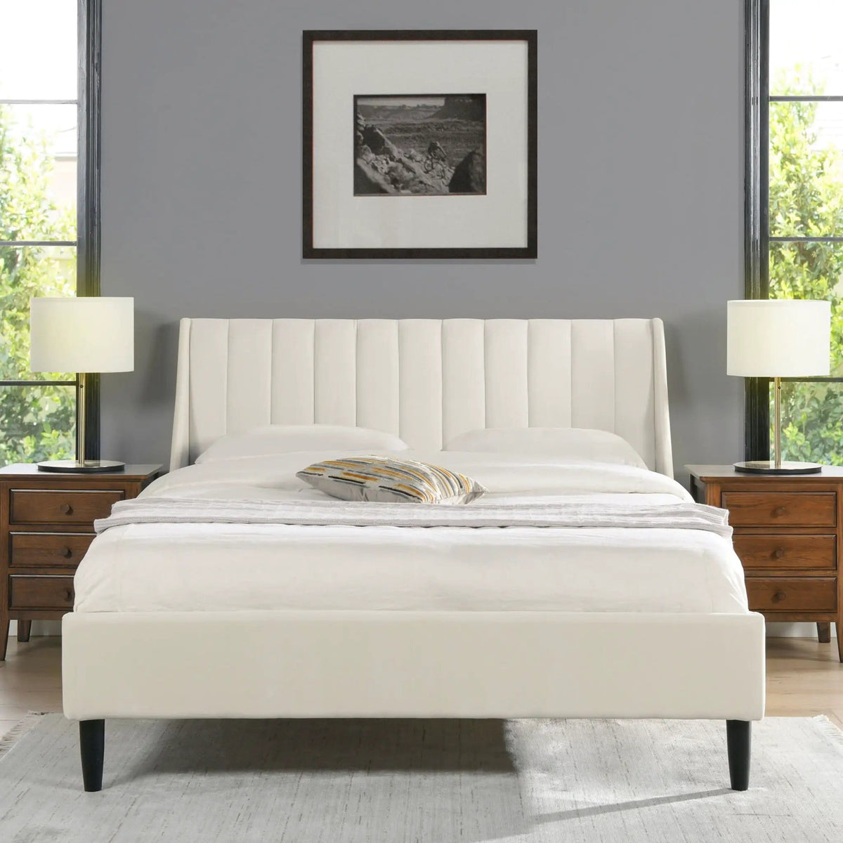 Aspen Vertical Tufted Modern Headboard Platform Bed Set | 8 Pieces | Fabric & Plywood | Bedroom