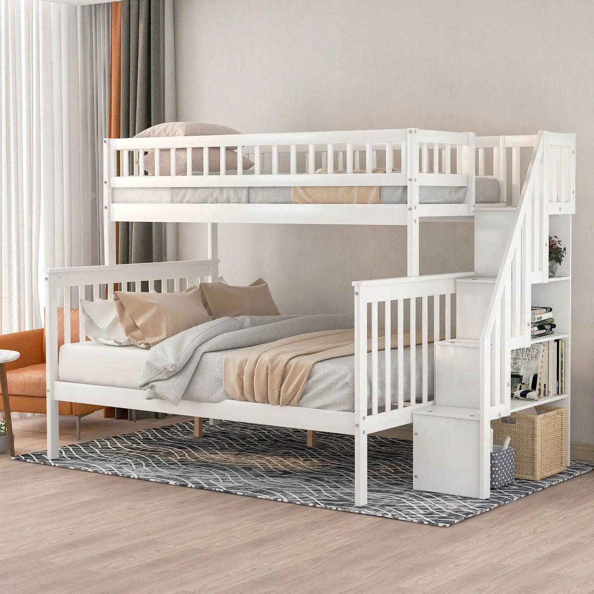 Twin Over Full Bunk Bed | Built In Staircase | Steel Frame