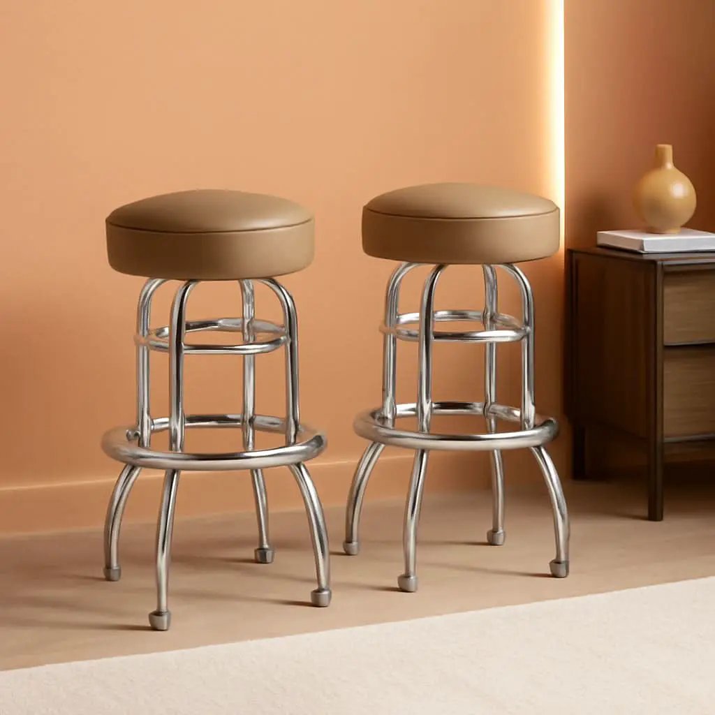 Bruno 2 Pack Chrome Bar Stools Beige Seats Swivel Set from PriceLows™