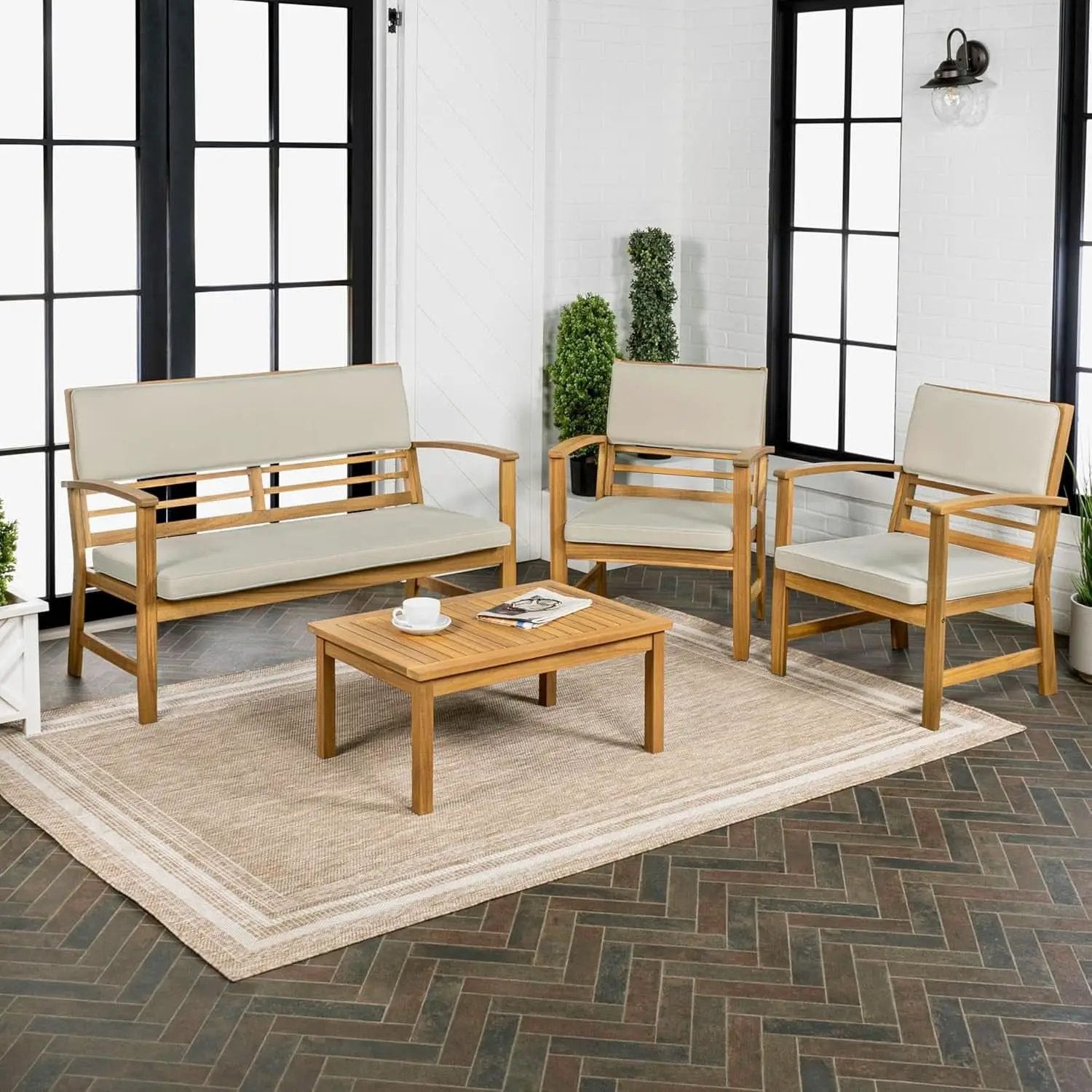 Barclay Four Piece Acacia Wood Outdoor Patio Set Teak Brown from PriceLows™