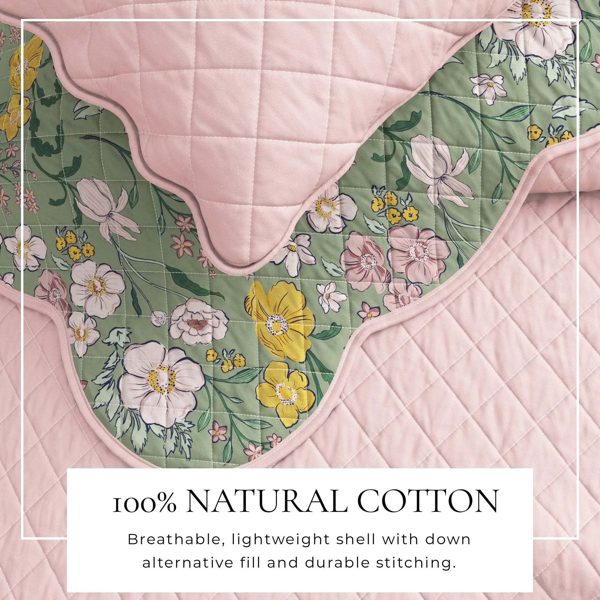 Floral Print & Scalloped Cotton Quilt Set - Gwen Collection from PriceLows™