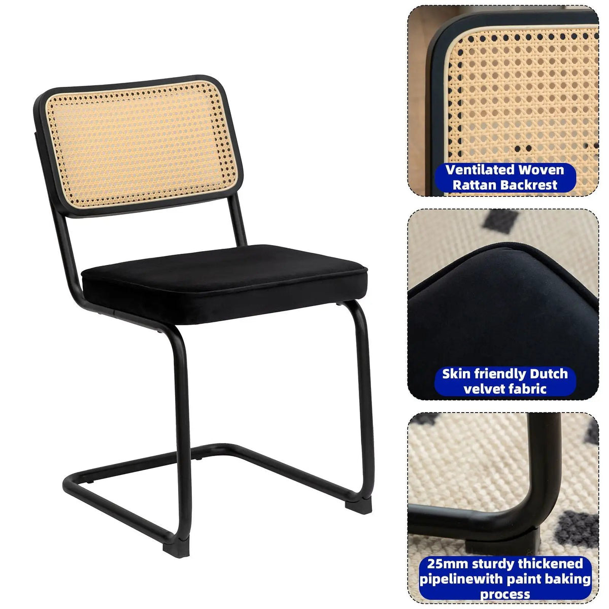 Rattan Dining Chairs | Set Of 2 | Painted Legs | Cantilever Mid-Century Style