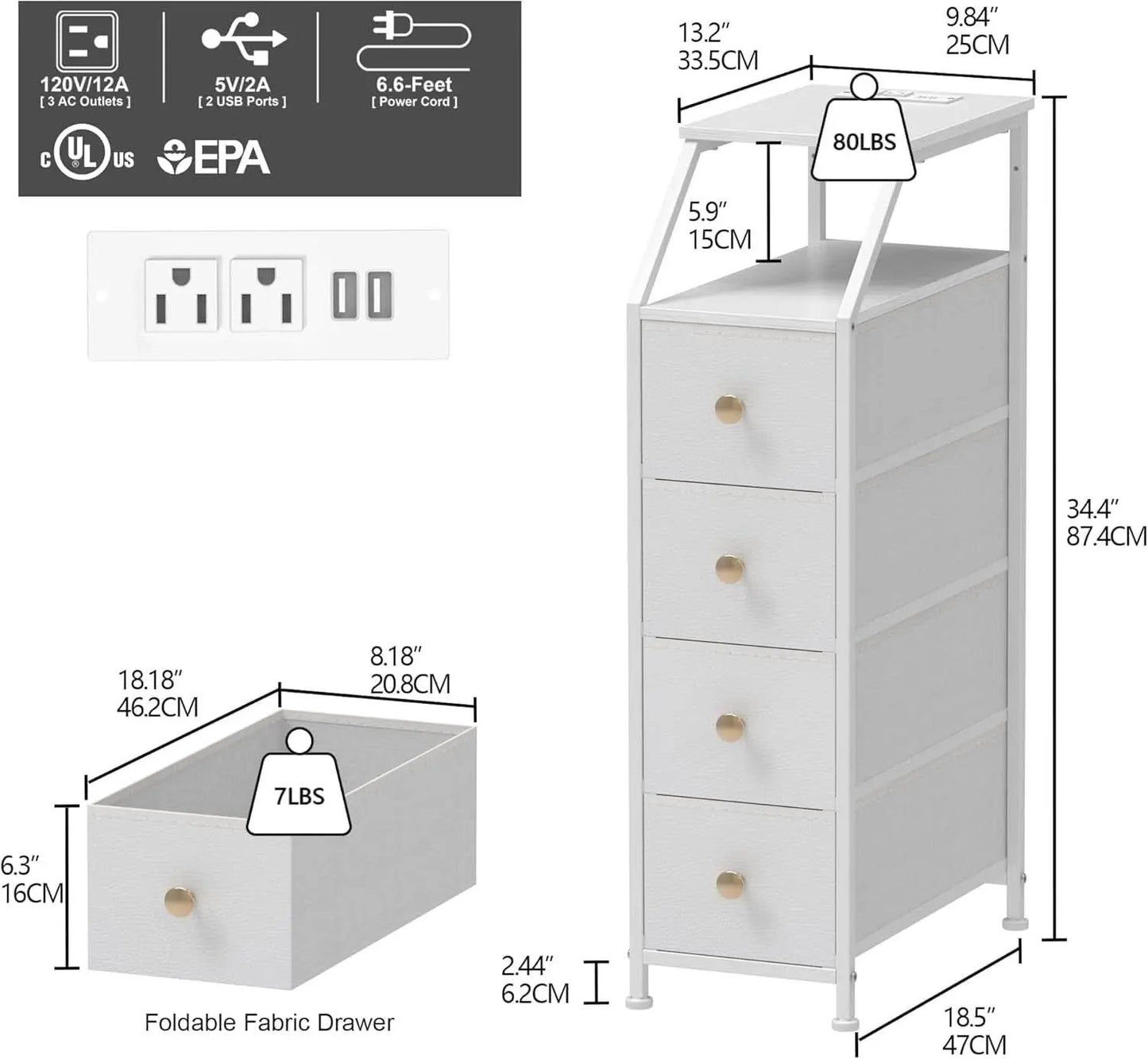 UltraSlimVertical Dresser With USB Charging Station White from PriceLows™