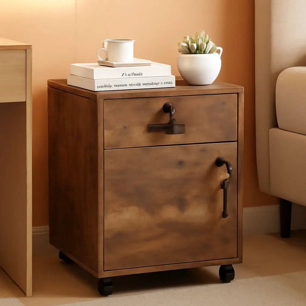 Mobile Lockable File Cabinet With Drawer Door Rustic Brown from PriceLows™