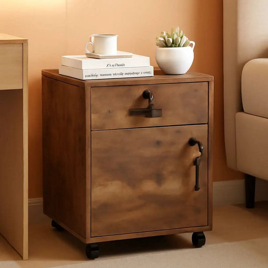 Mobile Lockable File Cabinet With Drawer Door Rustic Brown from PriceLows™