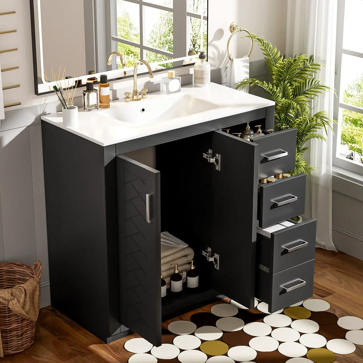 36 Inch Bathroom Vanity | Ceramic Sink Combo | 3 Drawers | Soft Closing Doors