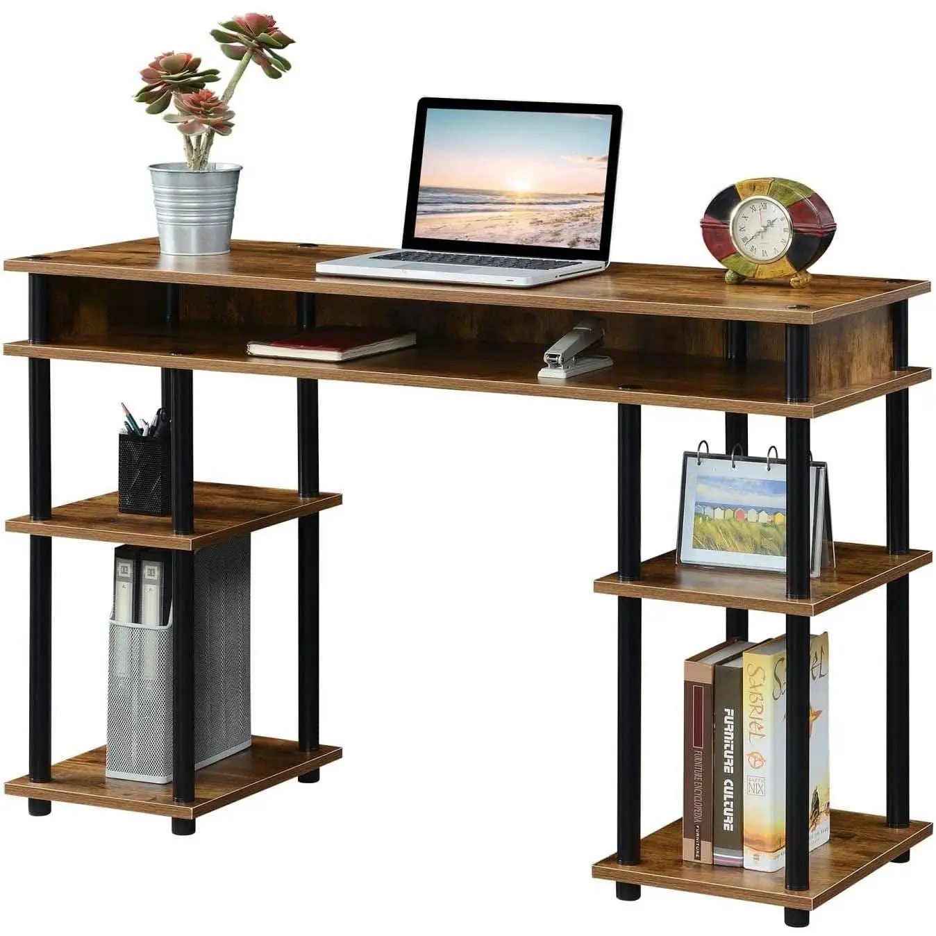 Barnwood Black Student Desk With Shelves 47 Inch No Tools from PriceLows™