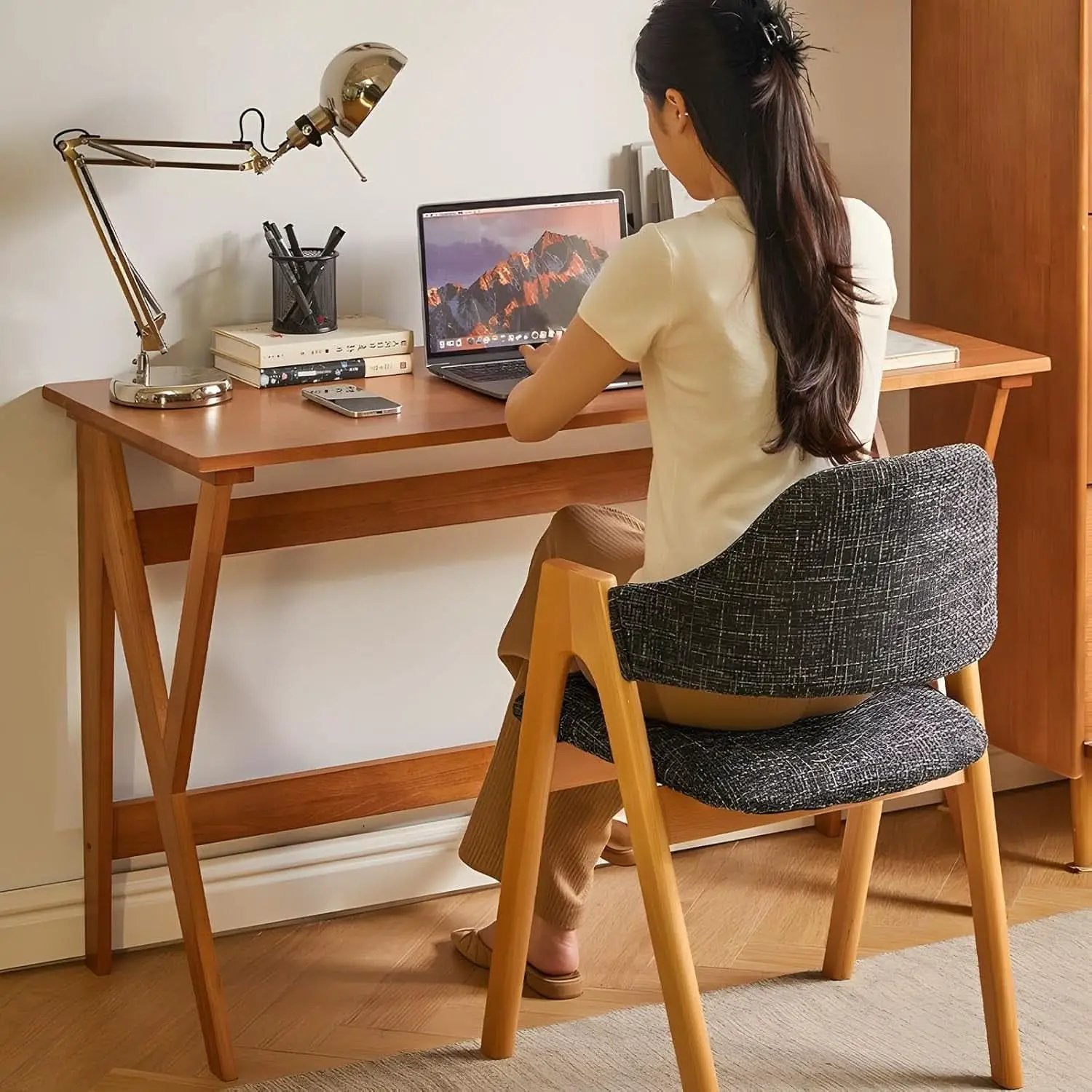 Natural Oak Industrial Style Solid Wood 47 Inch Wide Desk from PriceLows™
