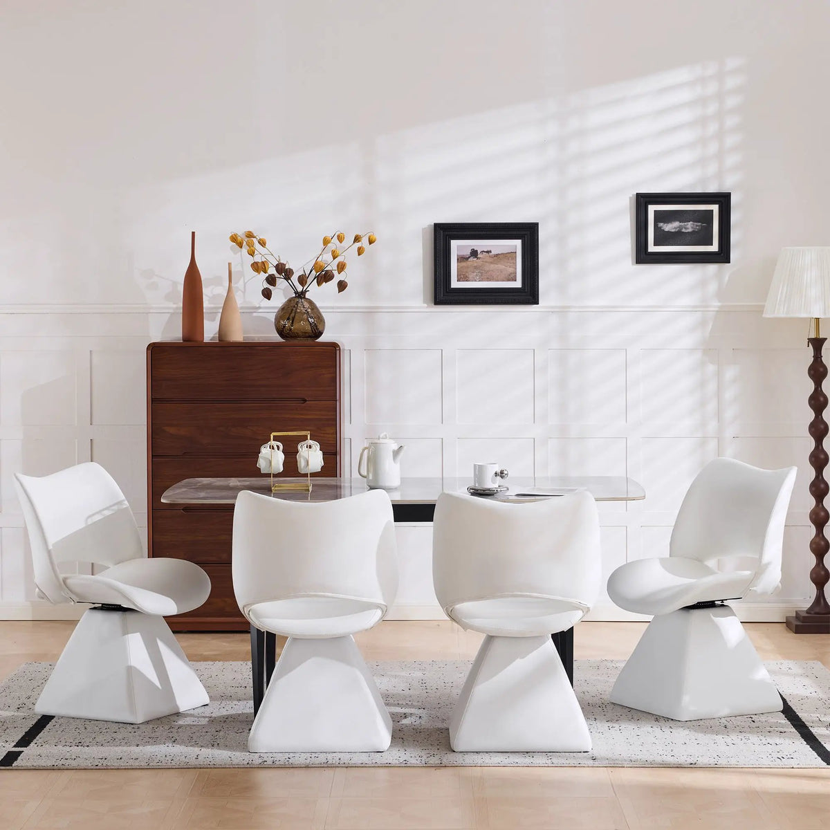 Modern Swivel Dining Chair | High Back | Faux Leather | Black
