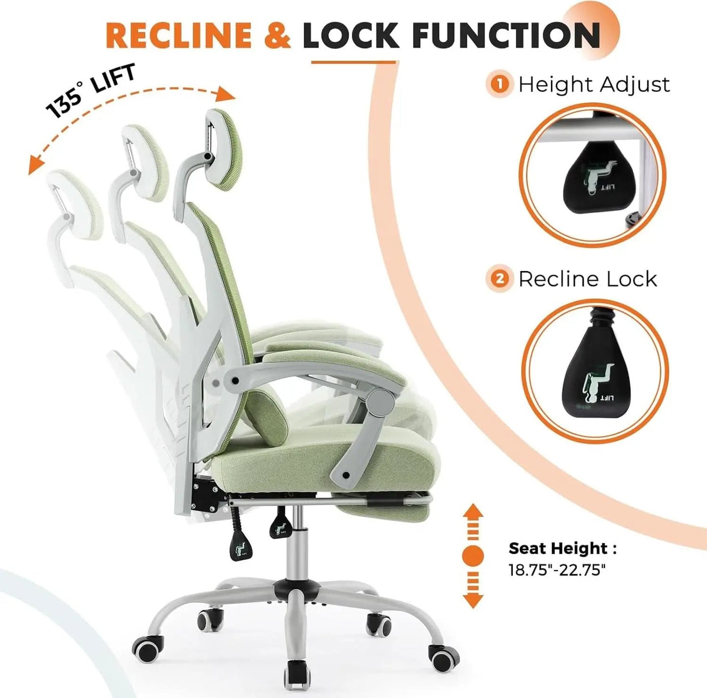 Green Ergonomic High Back Mesh Office Chair Lumbar Support from PriceLows™