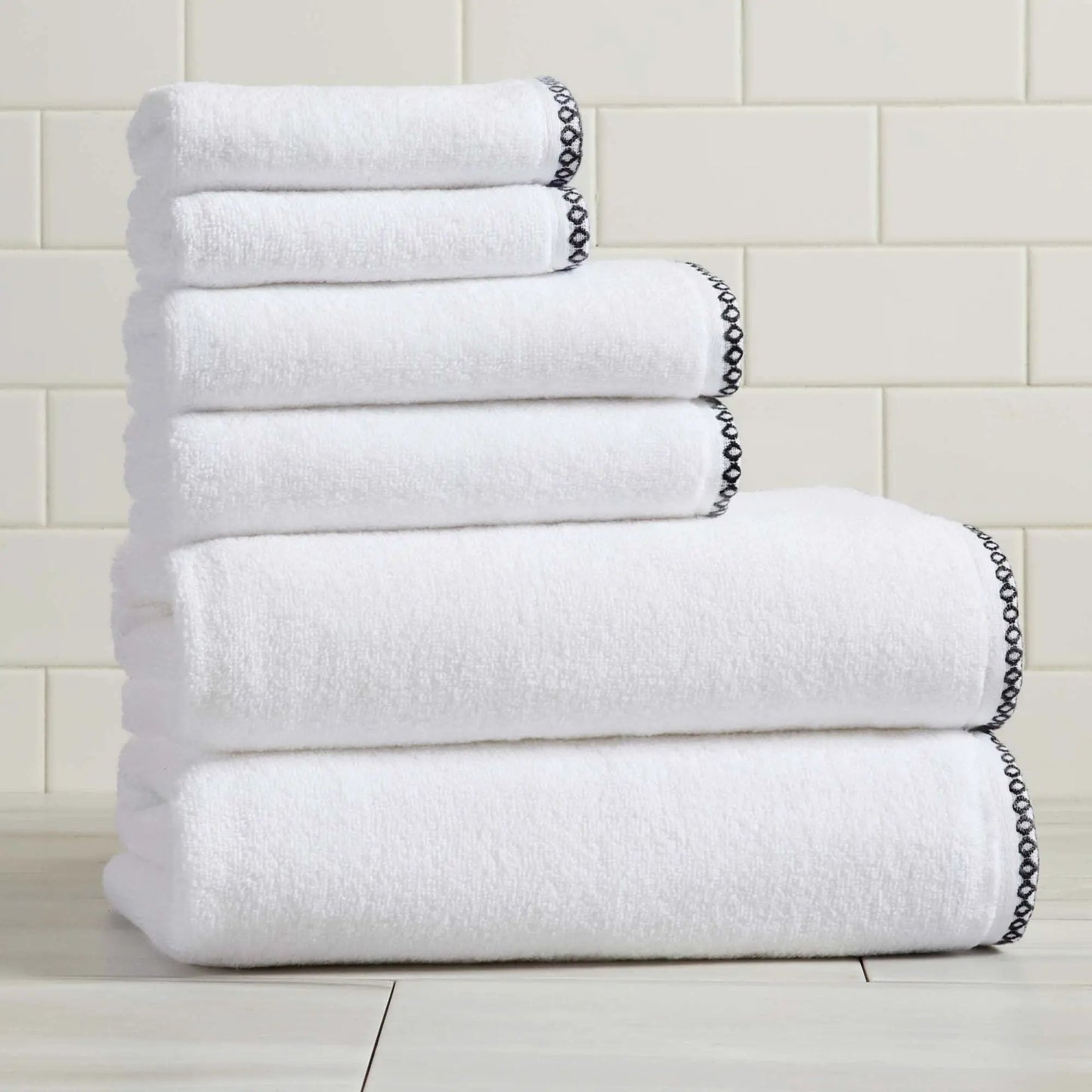 Cotton Border-Stitched 6-Piece Towel Set - Valery Collection from PriceLows™