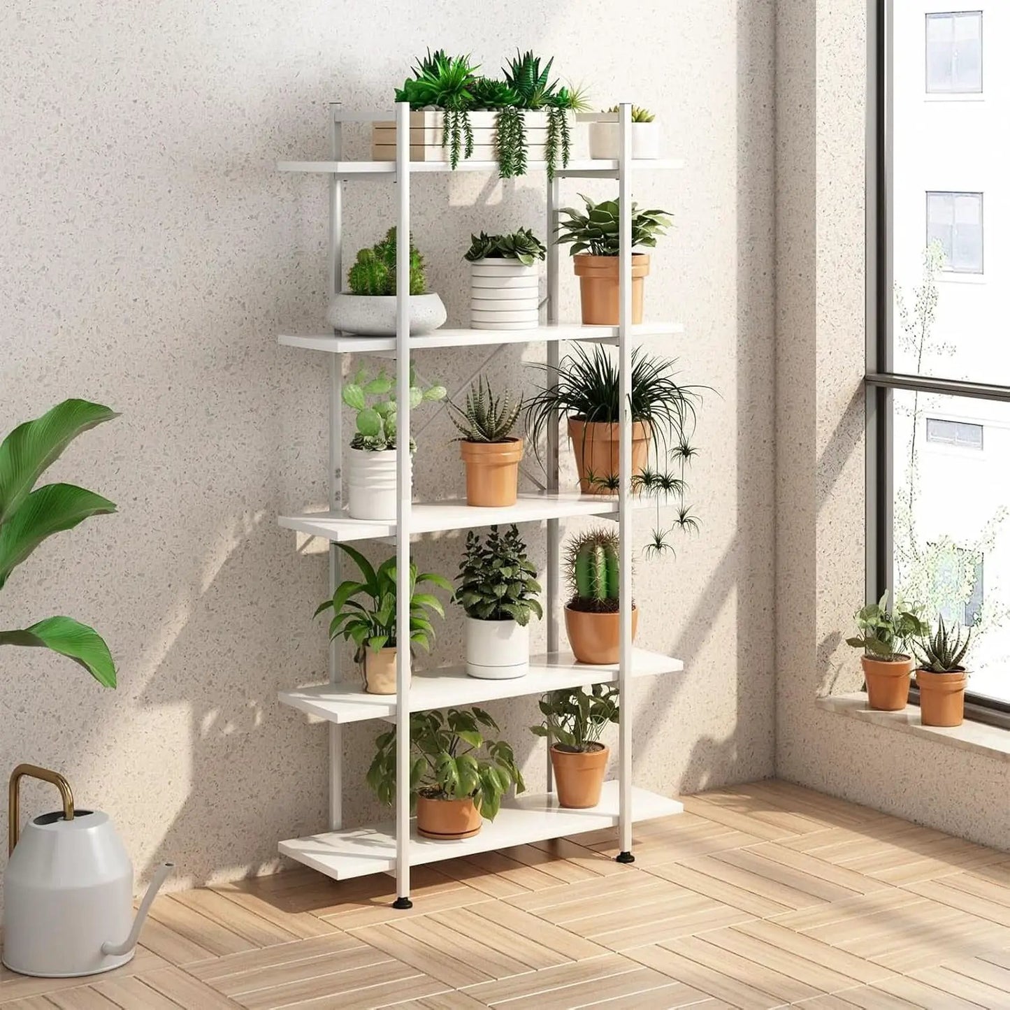 White 5 Tier Wooden Bookcase Tall Storage Organizer from PriceLows™