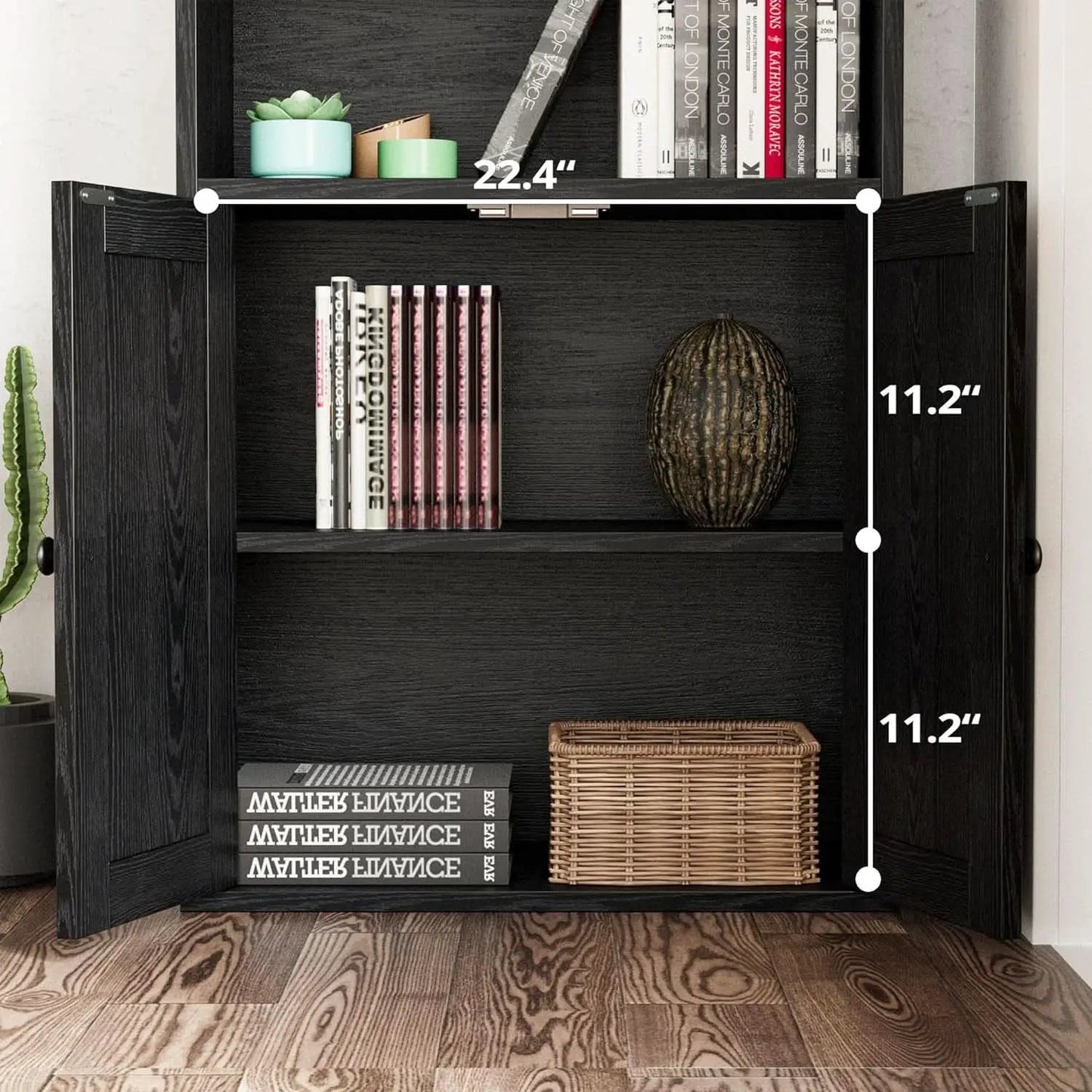 Industrial Bookshelf With Doors 11.8 Inch Depth 5 Shelves from PriceLows™