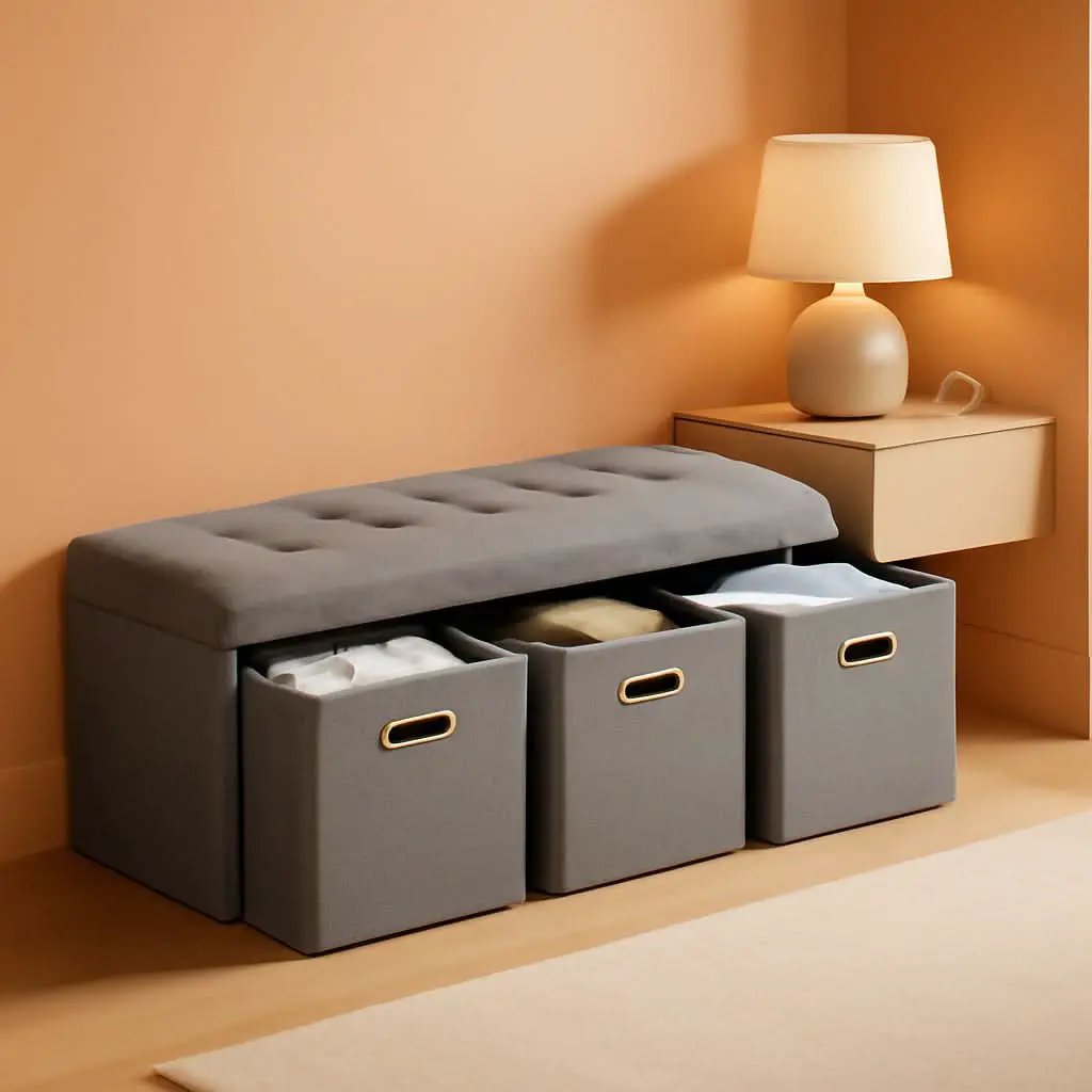 Oversized Forty Inch Gray Storage Ottoman With Drawers from PriceLows™
