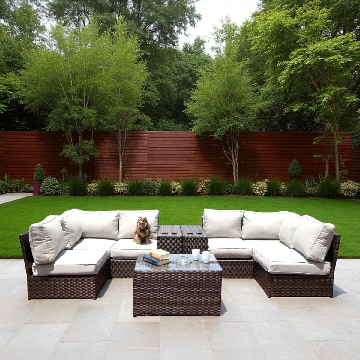Outdoor Rattan Sectional Set | Half-Round HDPE Wicker | Rustproof Aluminum Frame | Fully Assembled