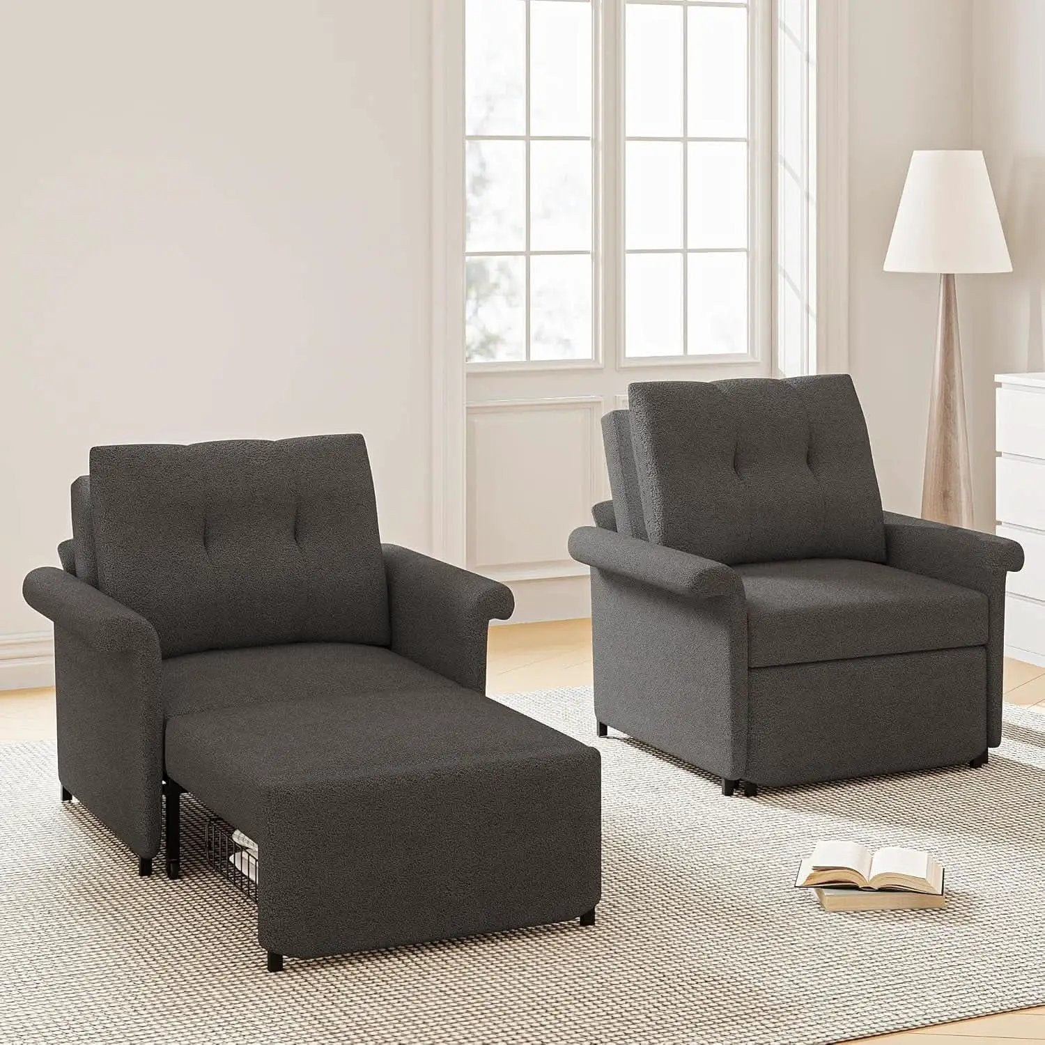 Dark Gray Lambswool Fabric Textured Sofa Bed Chair Storage from PriceLows™
