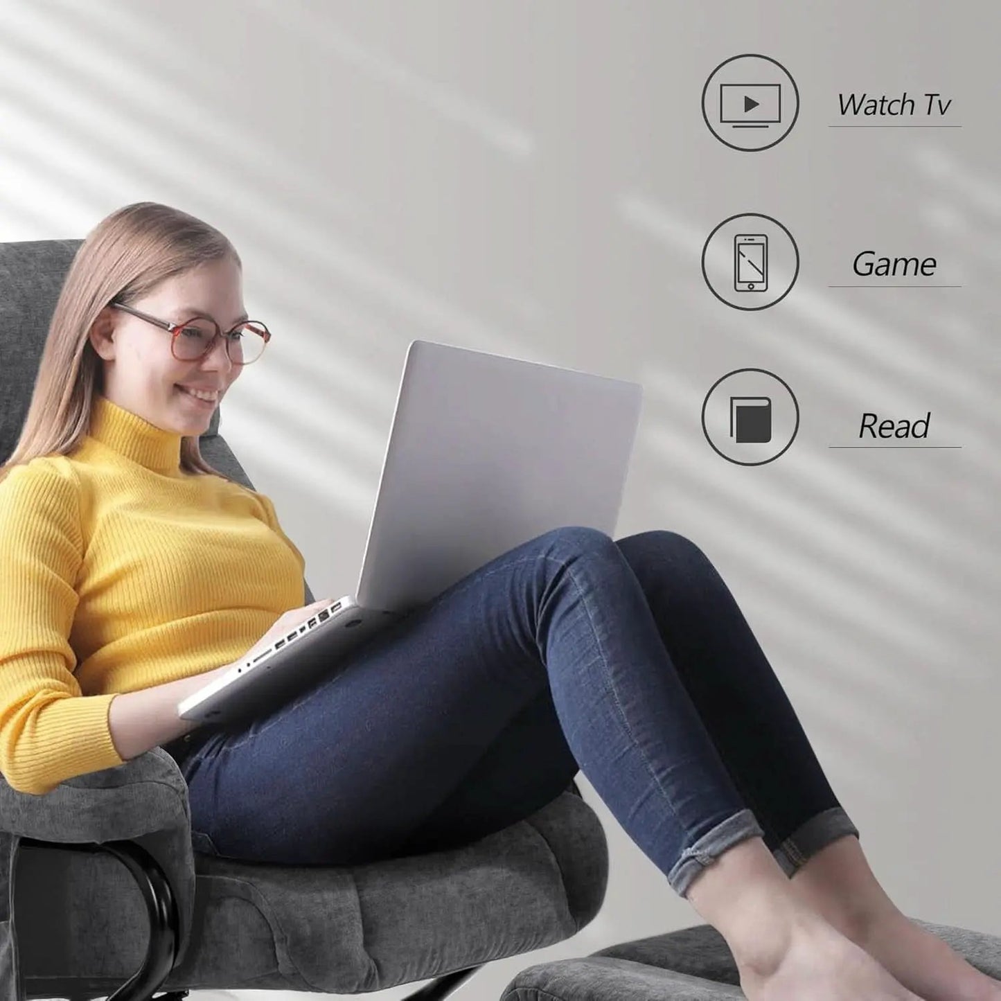 Dark Grey Swivel Recliner With Ottoman Vibration Massage from PriceLows™