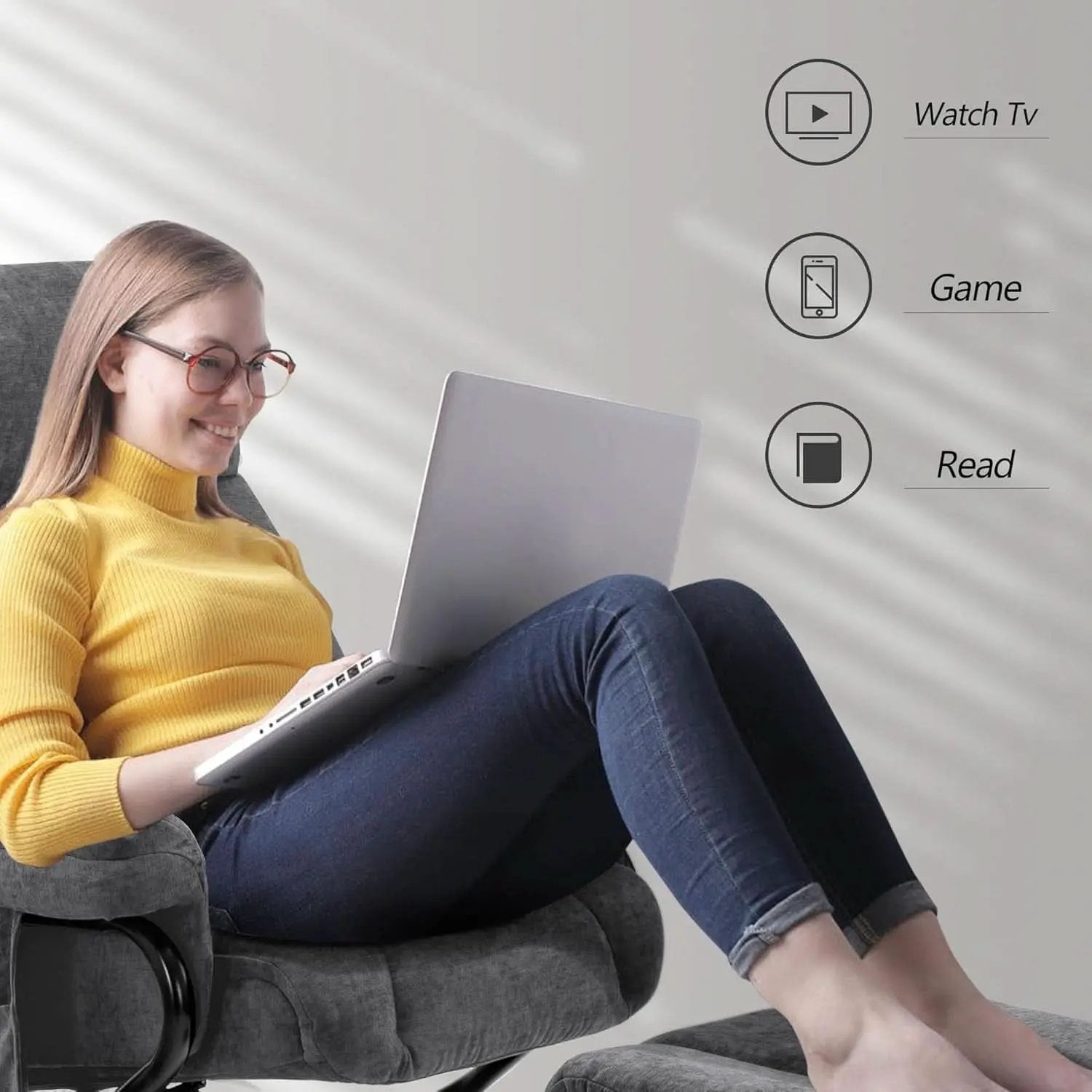 Dark Grey Swivel Recliner With Ottoman Vibration Massage from PriceLows™