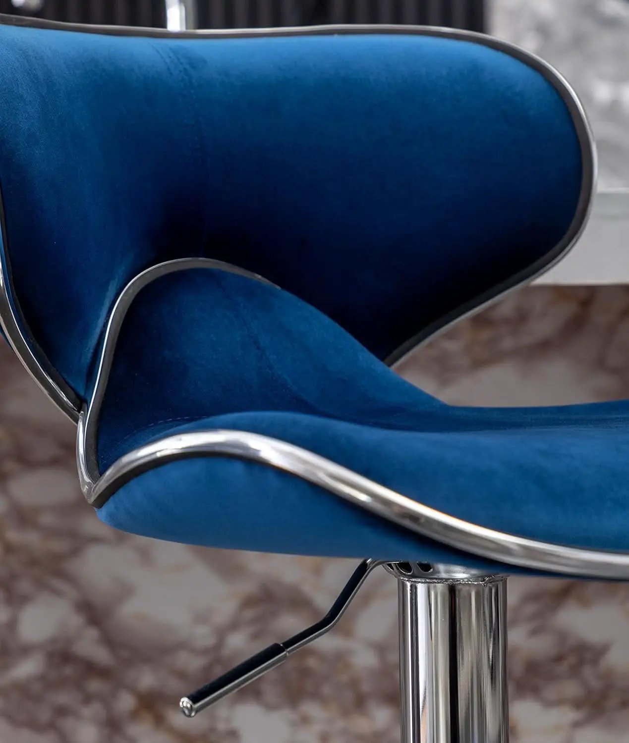 Blue Velvet Upholstered Adjustable Swivel Barstool Set Of 2 from PriceLows™