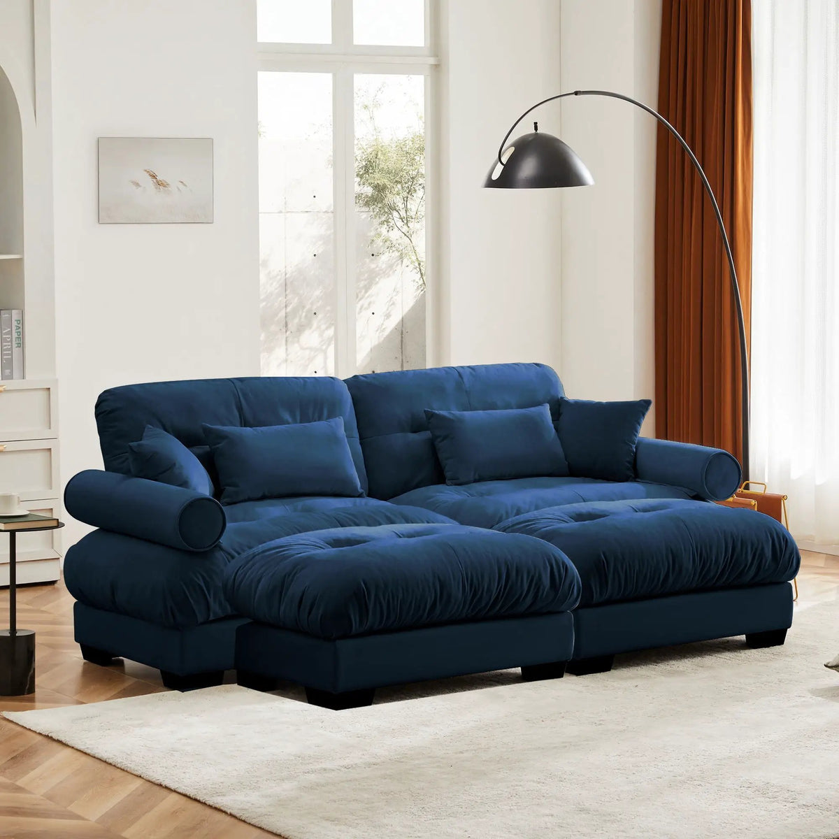 Modular Sectional Sofa | Deep Comfort Cushions | Vintage Fabric Ottoman