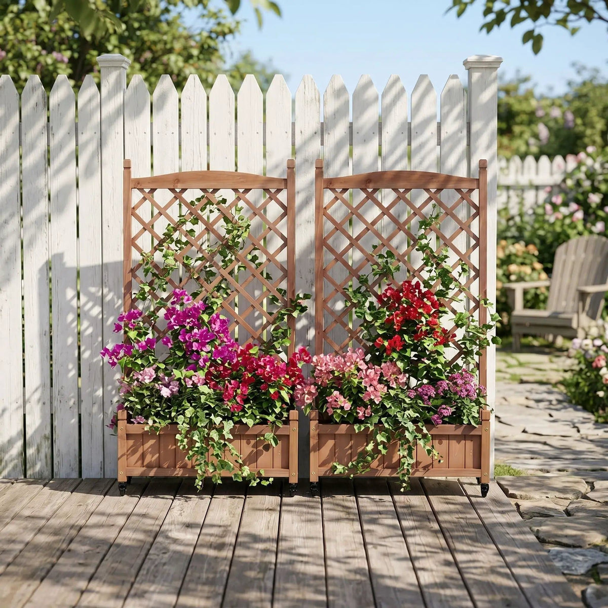 Raised Garden Bed With Trellis 2 Pack, Outdoor Planter Box & Plant Stand With | 25 x 11 x 42.3 in | Solid Wood | Brown